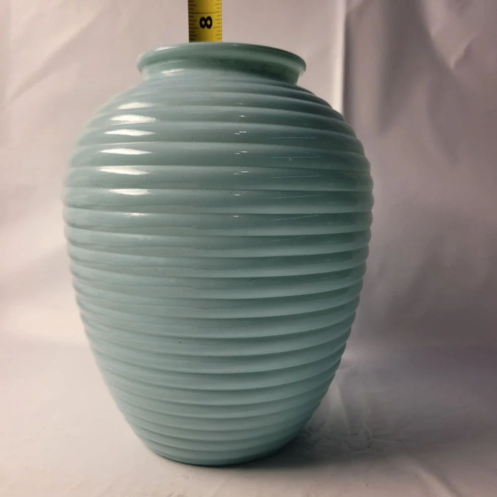 Christopher Stuart Ribbed Ceramic Vase Blue Portugal Beehive Texture MCM Style‎